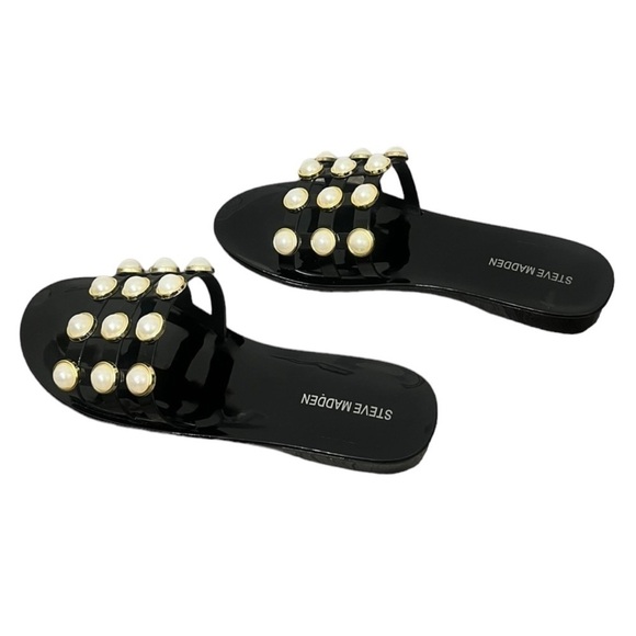 Steve Madden Black Jelly Slide Sandals With Pearl Accents - Size 41 - Picture 5 of 13